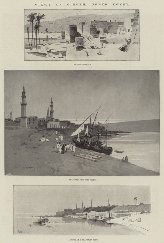 Udsigt over Girgeh, Øvre Egypten af Charles Auguste Loye