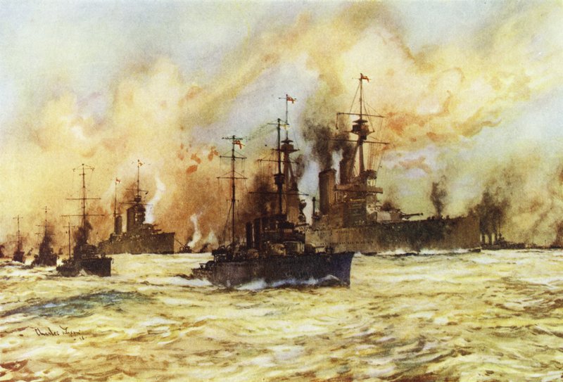 Battlecruiser Inkutable bugser den sårede slagkrydser Lion efter slaget ved Dogger Bank, 24. januar 1915 af Charles Edward Dixon