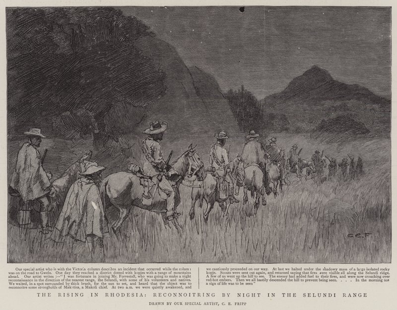 The Rising in Rhodesia, Rekognoscering om natten i Selundi Range af Charles Edwin Fripp