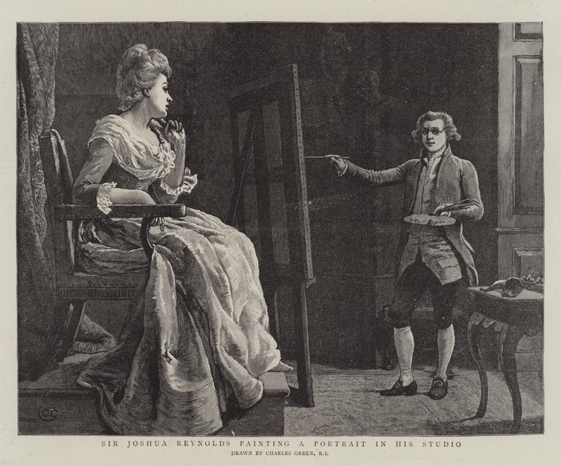 Sir Joshua Reynolds maler et portræt i sit studie af Charles Green