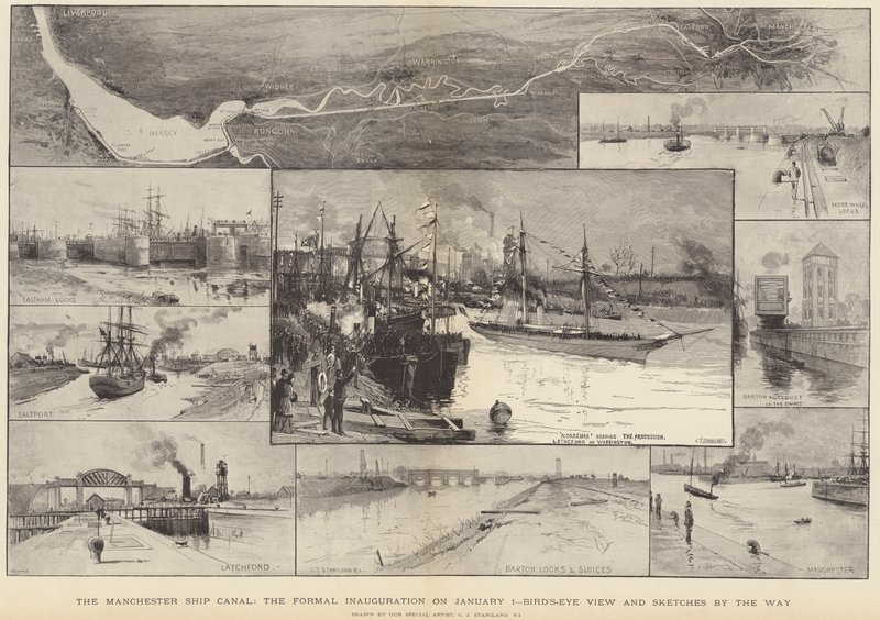 Manchester Ship Canal, den formelle indvielse 1. januar af Charles J. Staniland
