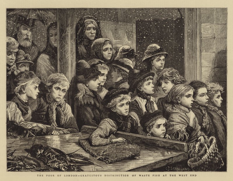 The Poor of London, gratis distribution af affaldsfisk i West End af Charles J. Staniland