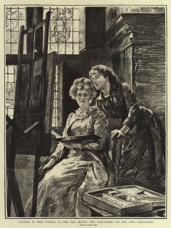Malere i deres studier, III, Two Fair Artists, Mrs Alma-Tadema og Miss Anna Alma-Tadema af Charles Paul Renouard