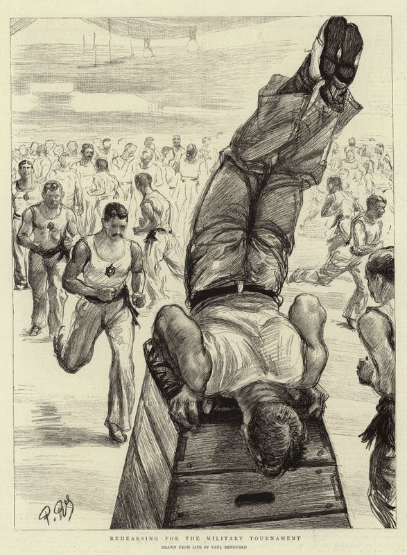 Der øves til Militærturneringen af Charles Paul Renouard