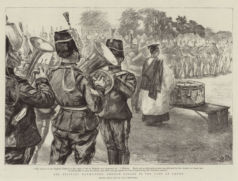 De militære manøvrer, kirkeparade i lejren ved Churn af Charles Paul Renouard