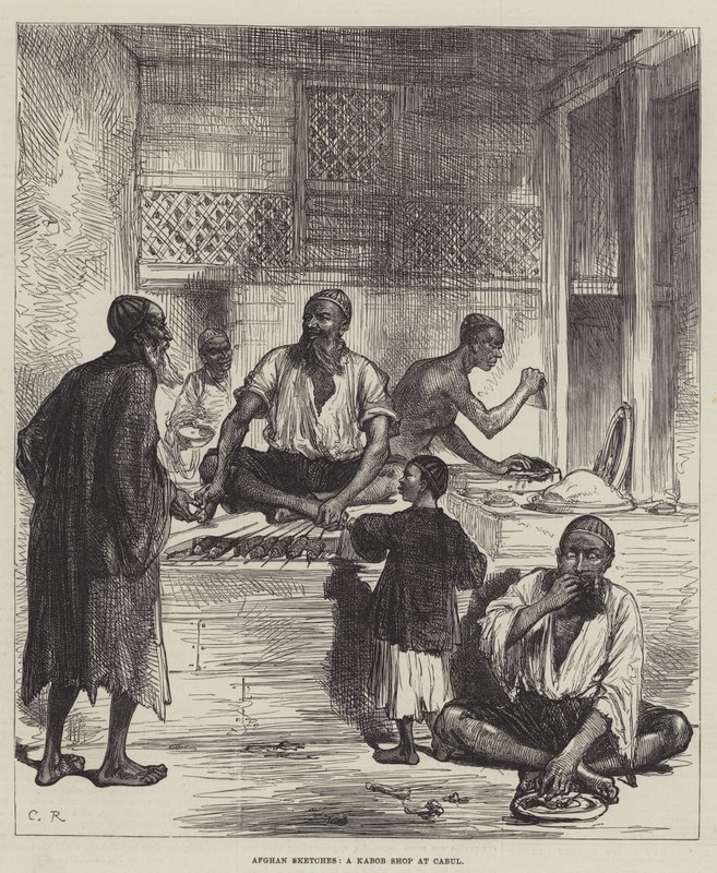 Afghan Sketches, en Kabob-butik i Cabul af Sir John Charles Robinson