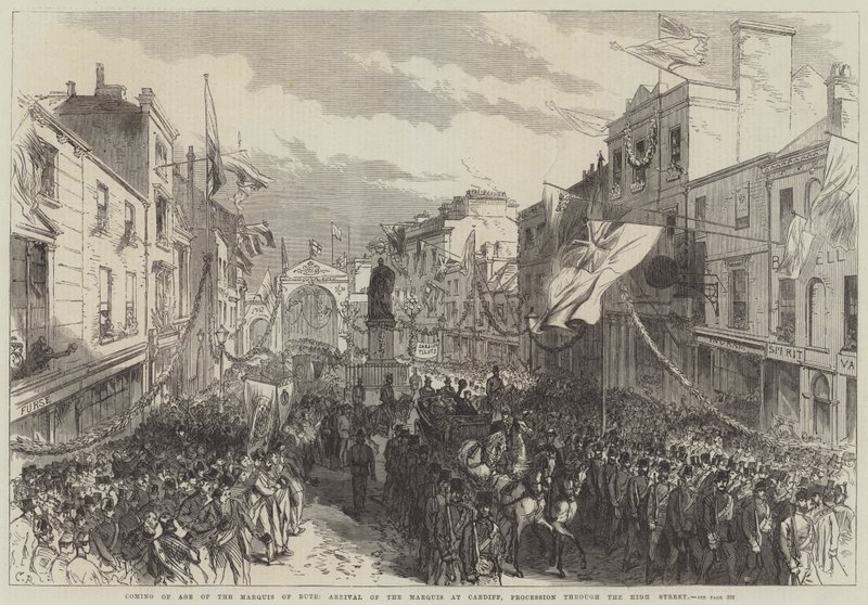 Coming of Age of the Marquis of Bute, Ankomst af Marquis til Cardiff, Procession gennem High Street af Sir John Charles Robinson