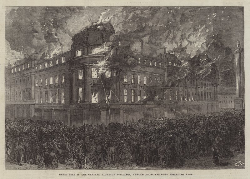Stor brand i Central Exchange Buildings, Newcastle-on-Tyne af Sir John Charles Robinson