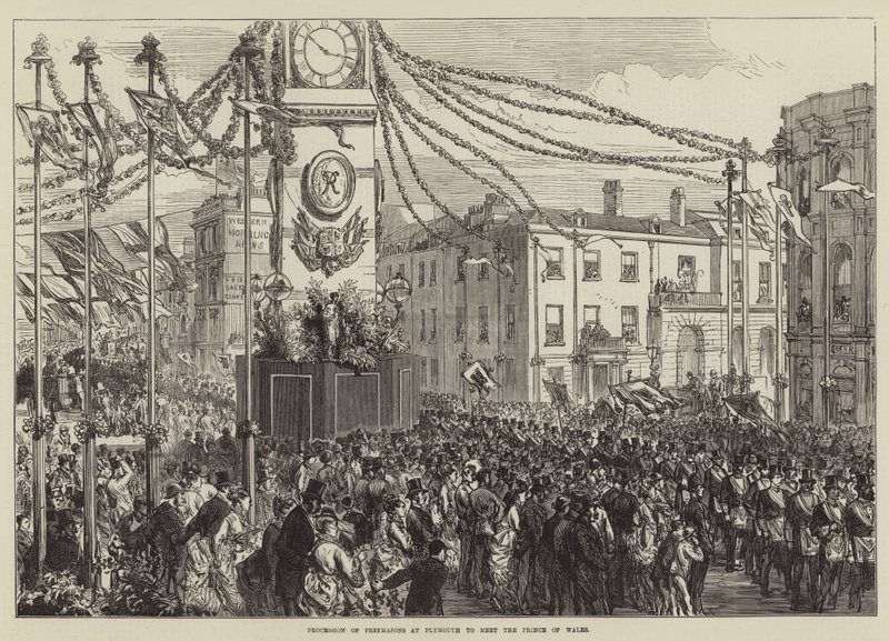 Procession af frimurere i Plymouth for at møde prinsen af Wales af Sir John Charles Robinson