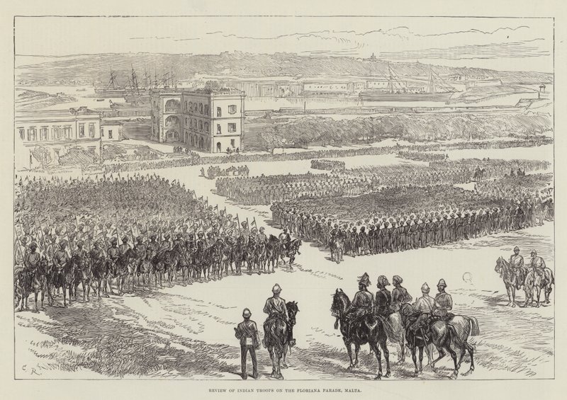 Gennemgang af indiske tropper på Floriana Parade, Malta af Sir John Charles Robinson