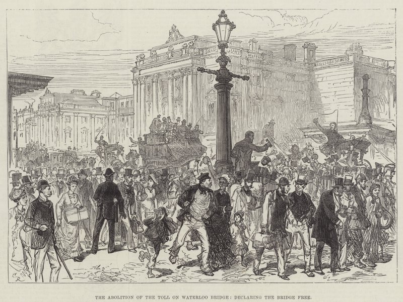 Afskaffelsen af vejafgiften på Waterloo Bridge, erklærer broen fri af Sir John Charles Robinson
