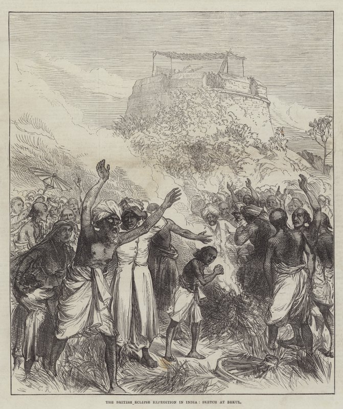 Den britiske Eclipse-ekspedition i Indien, skitse ved Bekul af Sir John Charles Robinson