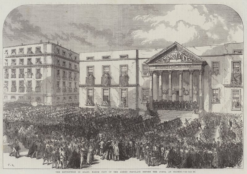Revolutionen i Spanien, den væbnede befolknings march fortid før juntaen i Madrid af Sir John Charles Robinson