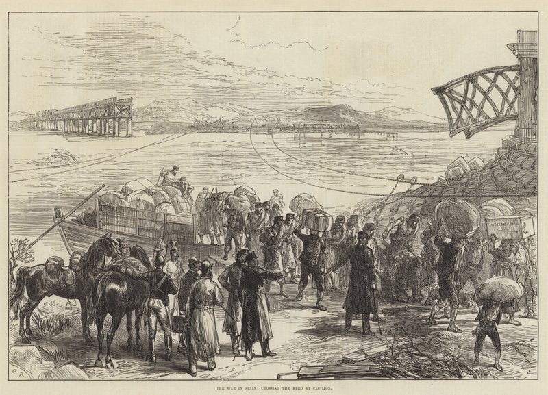 Krigen i Spanien, krydser Ebro ved Castijon af Sir John Charles Robinson