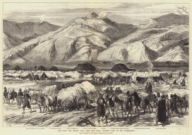 Krigen, Shipka-passet, fra sletten; Tyrkisk lejr i forgrunden af Sir John Charles Robinson