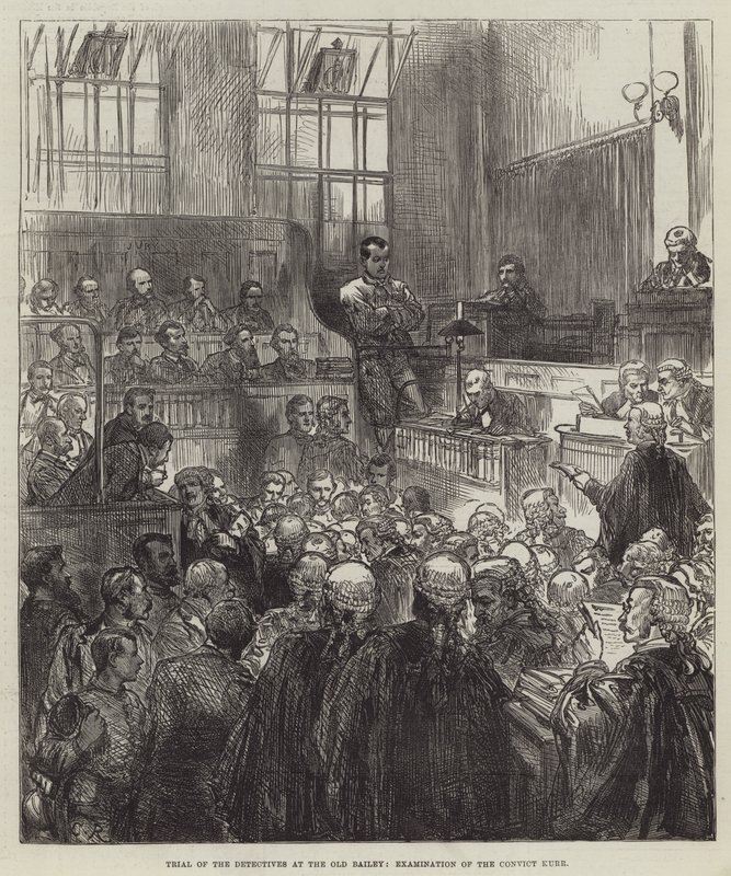Retssagen mod detektiverne ved Old Bailey, undersøgelse af den dømte Kurr af Sir John Charles Robinson