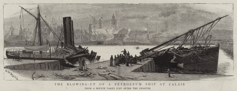 Sprængningen af et olieskib i Calais af Charles William Wyllie