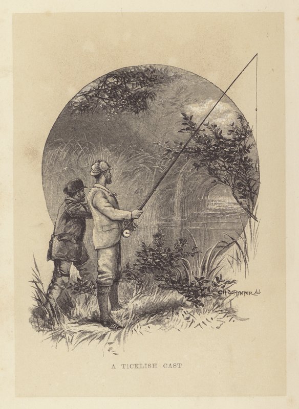 Fiskeri: En kildrende kast (litho) af Charles (after) Whymper