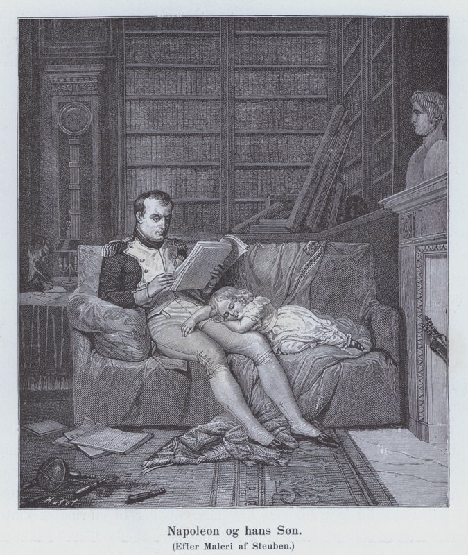 Napoleon I og hans søn (litho) af Charles Auguste Steuben