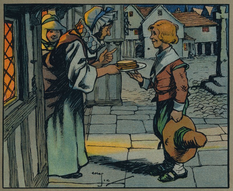 Brunt brød og smør (farve litho) af Charles Crombie