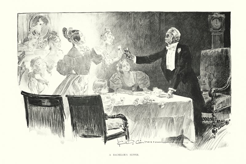En ungkarls aftensmad (litografi) af Charles Dana Gibson