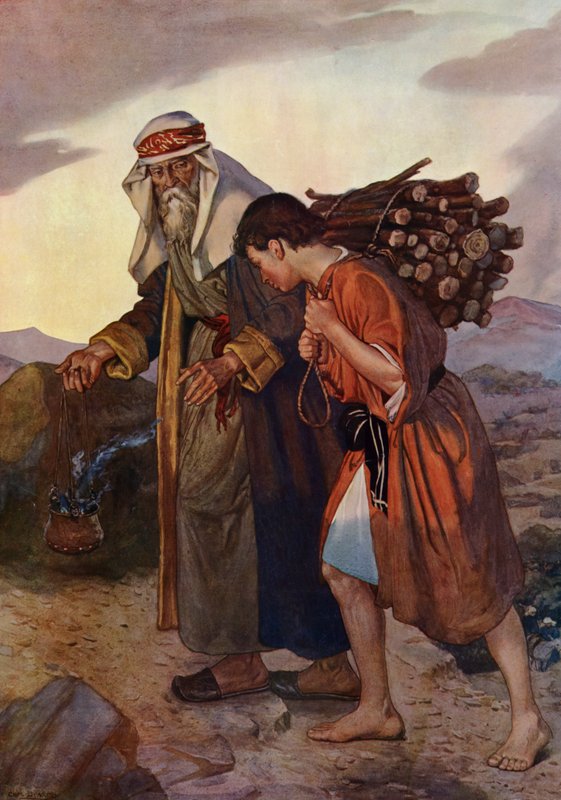 Abraham ofrer Isak (farve litho) af Charles Daniel Ward