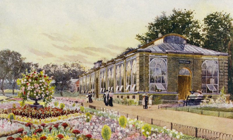 London Zoo: Monkey House (farve litho) af Charles Edwin Flower