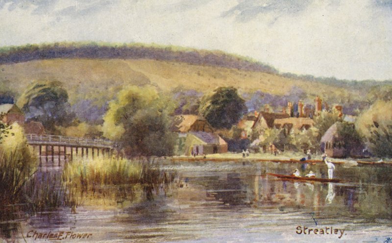 Themsen: Streatley (farvelitografi) af Charles Edwin Flower