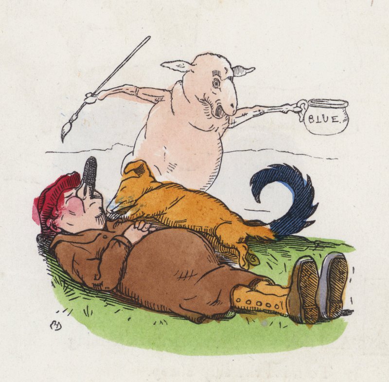 Den dovne hyrde (farvet indgravering) af Charles Henry (after) Bennett