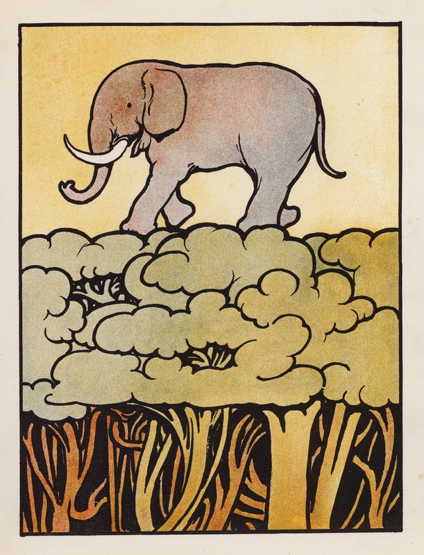 Nonsens: Elefant krydser skoven (farvelitografi) af Charles Robinson