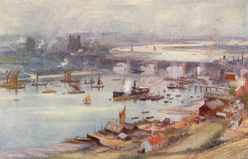 Rochester og Medway (farvelitografi) af Charles William Wyllie