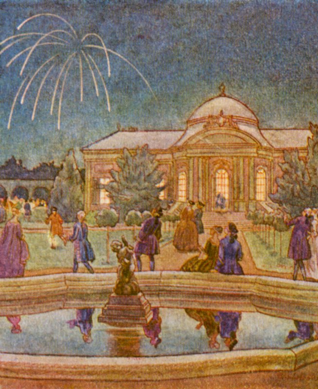 Feuerwerk / Fyrværkeri (farvelitografi) af Christophe (1856 1945)