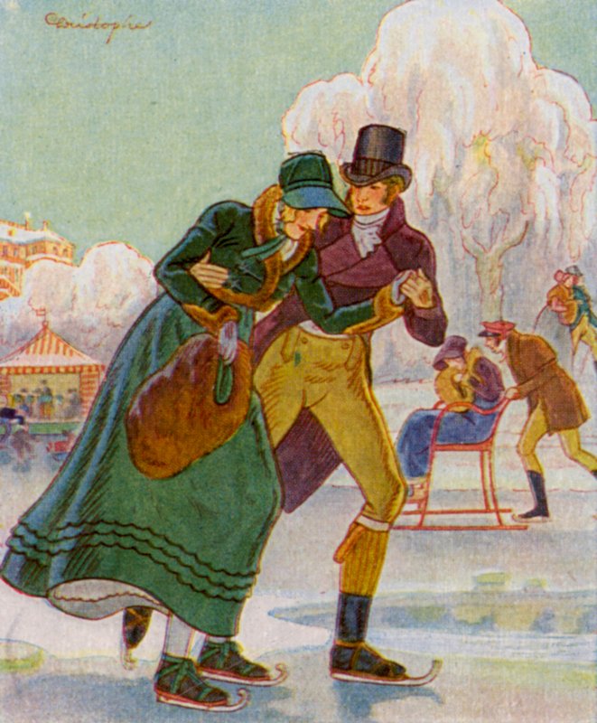 Skøjteløb / Skøjteløb (farvelitografi) af Christophe (1856 1945)