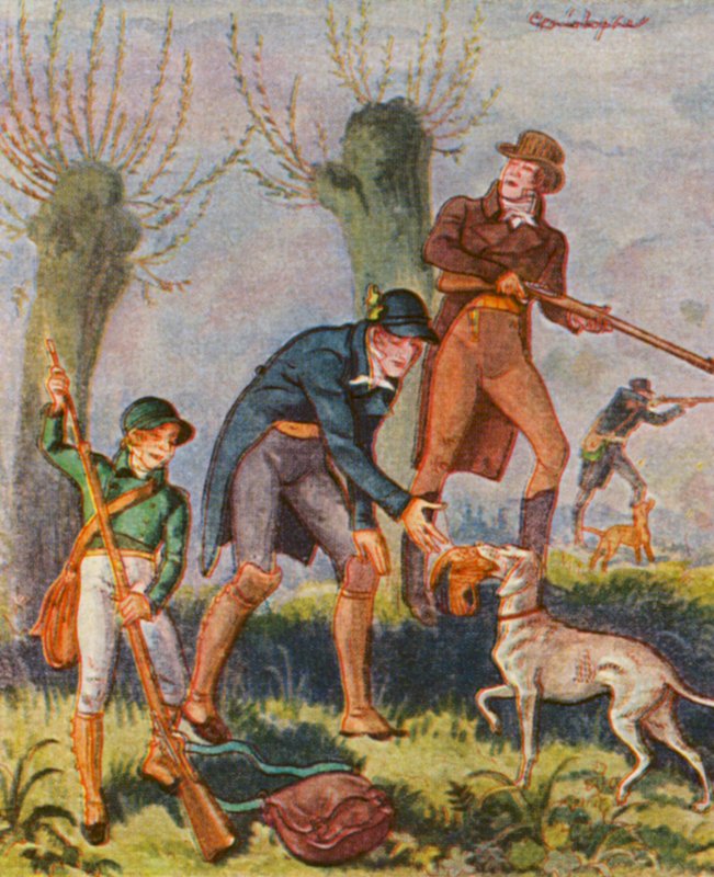 Bekassinenjagd / Snipe Hunt (farvelitografi) af Christophe (1856 1945)