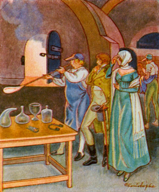 Glaspuster / Glasblæser (farvelitografi) af Christophe (1856 1945)