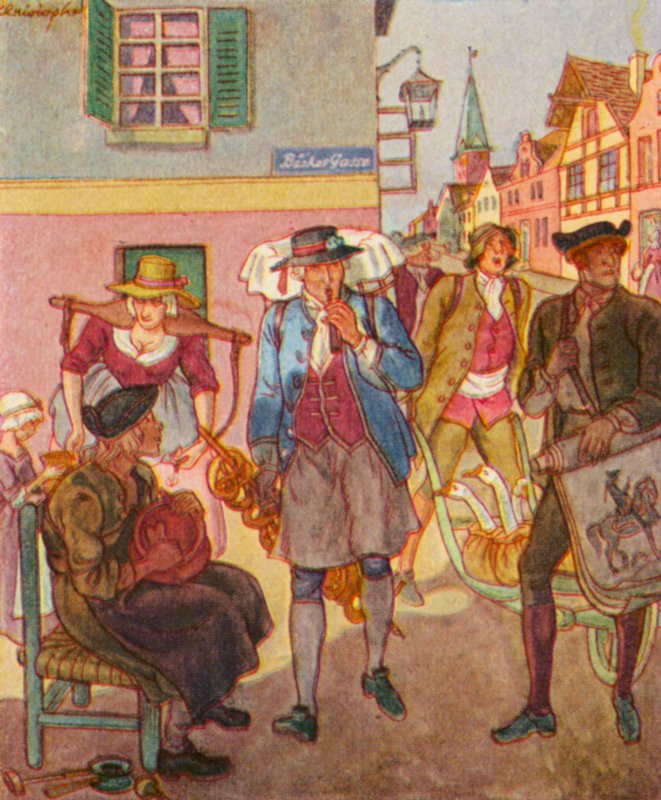 Strassenhandler / Street Dealer (farvelitografi) af Christophe (1856 1945)