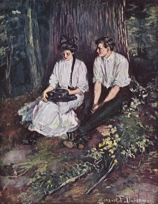 Kærlighedens unge drøm (farve litho) af Clarence F. Underwood