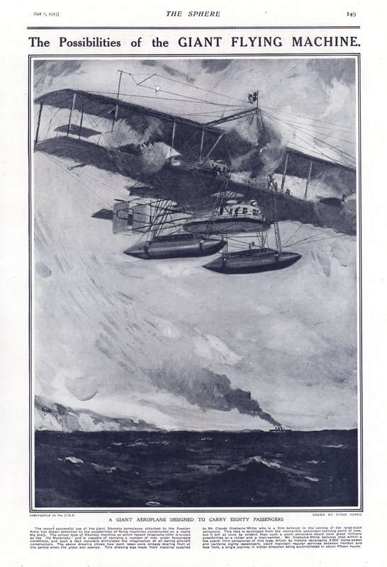 Et kæmpe fly designet til at transportere firs passagerer, 1914 af Cyrus Cuneo