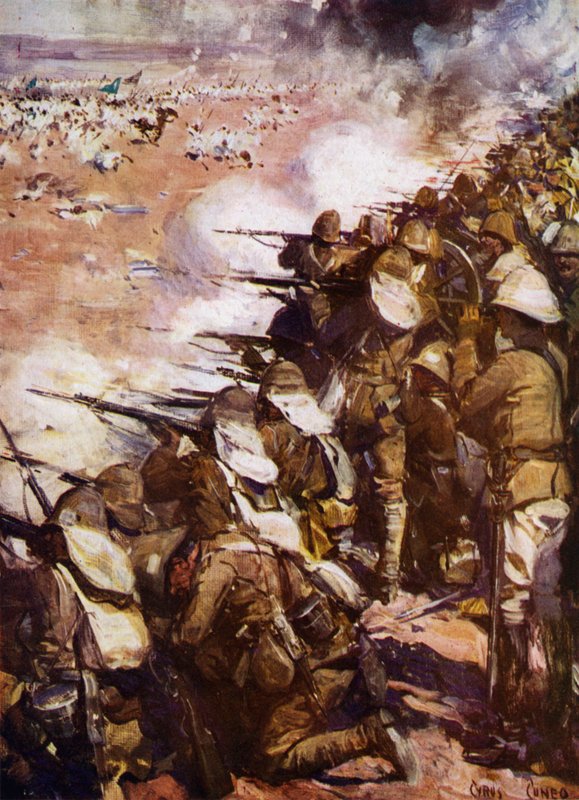 Slaget ved Omdurman (farve litho) af Cyrus Cuneo