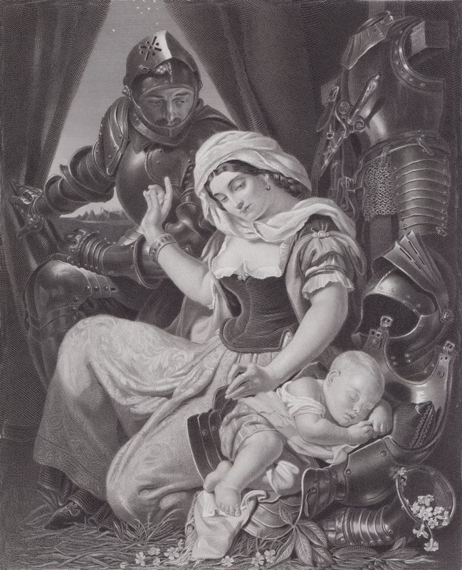 Krigerens vugge (gravering) af Daniel (after) Maclise