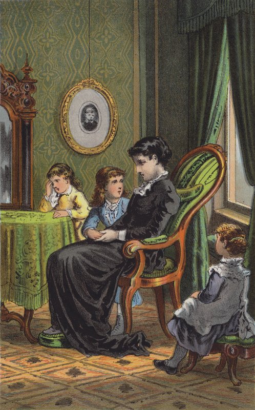 Moderen og hendes børn (farvelitografi) af Danish School