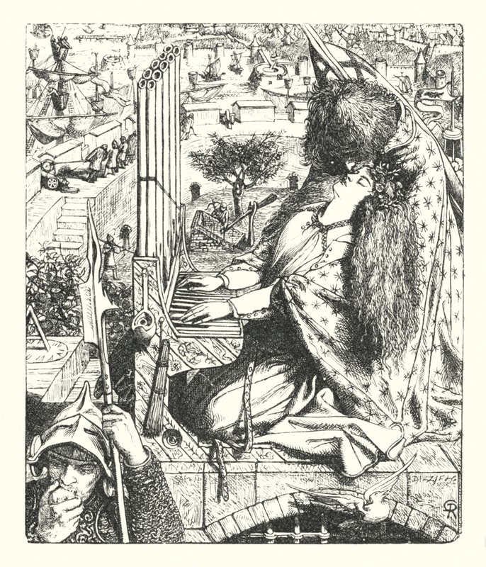 Kunstpaladset (gravering) af Dante Gabriel (after) Rossetti