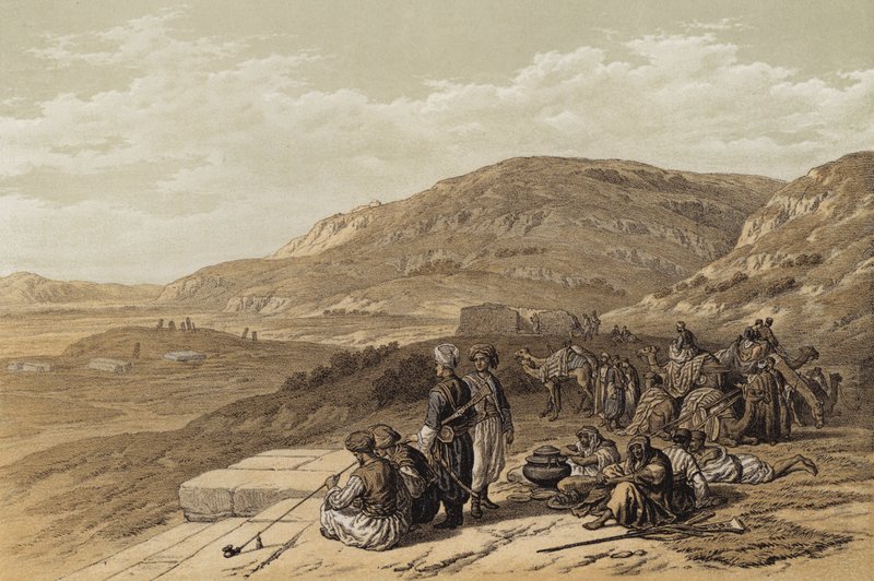 Jakobs brønd i Sikem (farve litho) af David (after) Roberts