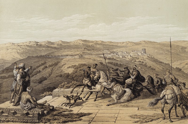 Sebaste, det gamle Samaria (farve litho) af David (after) Roberts