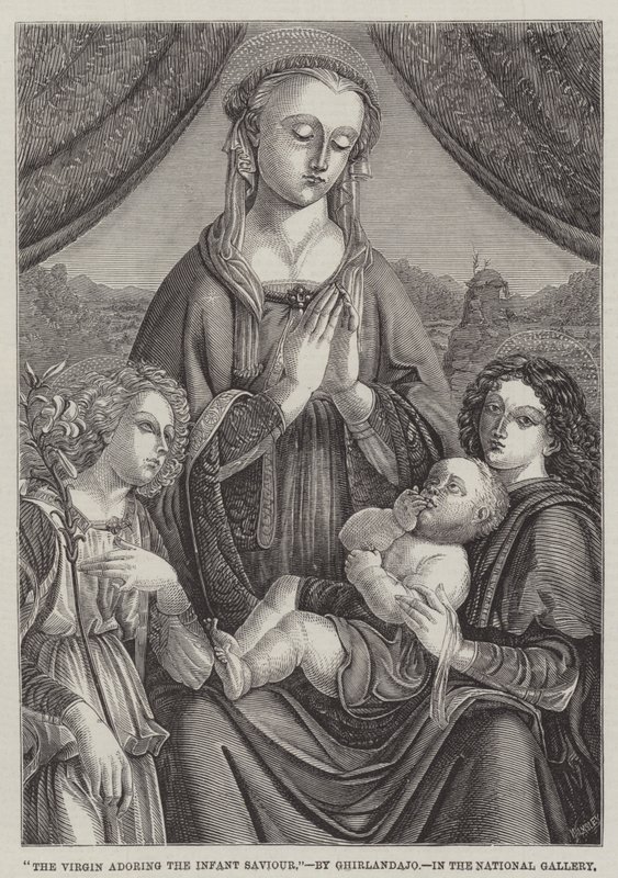 Jomfruen tilbeder spædbarnets frelser af Domenico Ghirlandaio