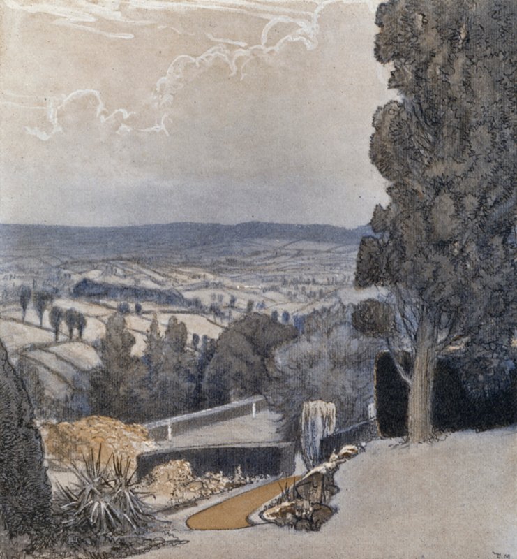 Benchams, nær Sidmouth (farve litho) af Donald (after) Maxwell