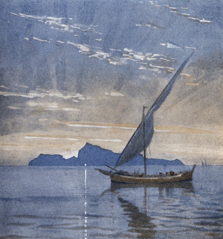 Capri fra havet (farve litho) af Donald (after) Maxwell