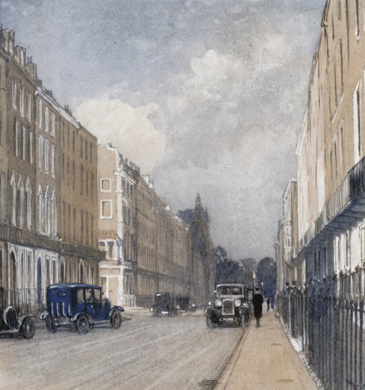 Harley Street (farve litho) af Donald (after) Maxwell