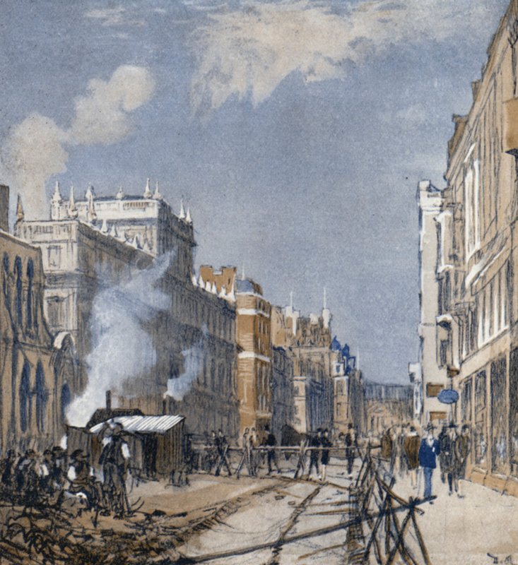 Piccadilly "Up" (farve litho) af Donald (after) Maxwell