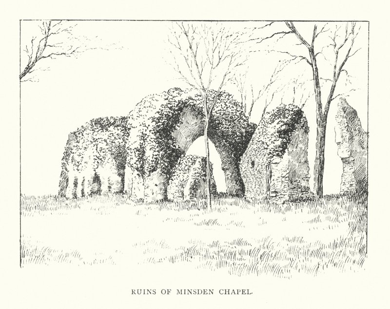 Ruinerne af Minsden-kapellet (litografi) af Duncan Moul